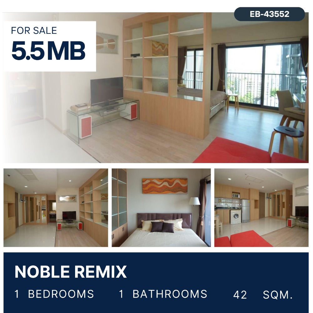 For SaleCondoSukhumvit, Asoke, Thonglor : Noble Remix 1 Bedroom, large room, beautifully decorated, ready to move in, only 5.5 MB.