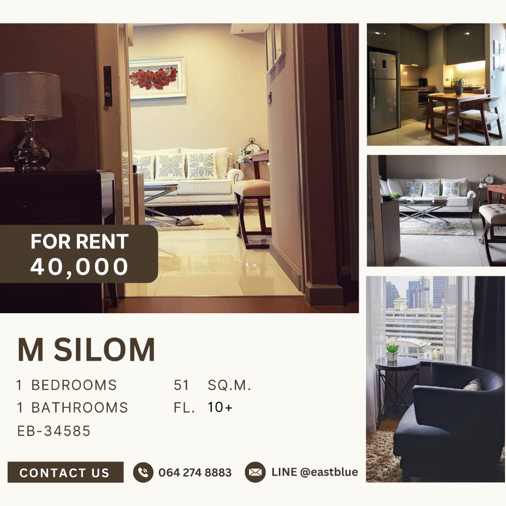 For RentCondoSilom, Saladaeng, Bangrak : M Silom 1 Bedroom for rent 40,000