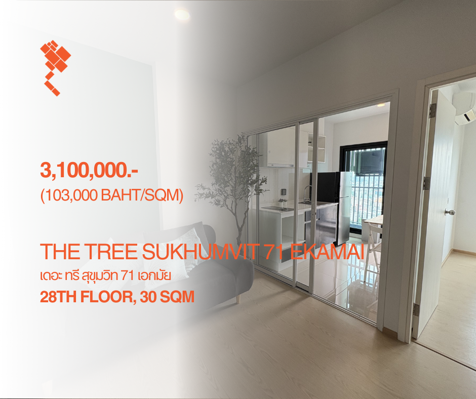 ขายคอนโดพระราม 9 เพชรบุรีตัดใหม่ RCA : (29 September 2024) The Tree Sukhumvit 71 Ekamai, 1 Bedroom, 28th Floor, 30 Sqm, 3.1 MB.-, Rent: 12,000 THB เดอะทรีสุขุมวิท71 เอกมัย