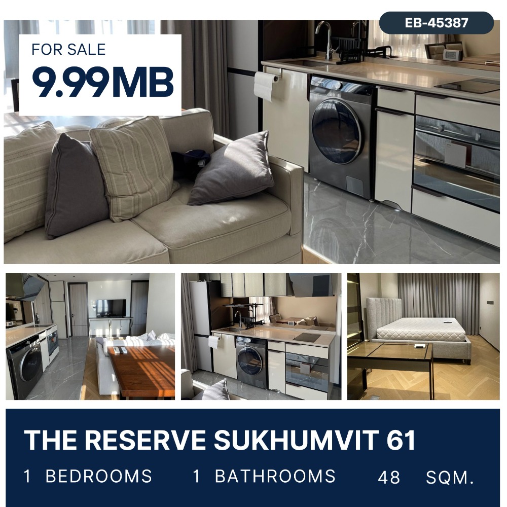 For SaleCondoSukhumvit, Asoke, Thonglor : The Reserve Sukhumvit 61, 1 bedroom, bathtub, beautifully decorated, fully furnished, 9.9 MB.