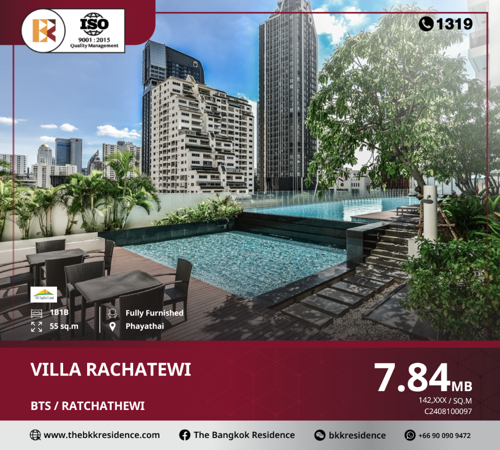 For SaleCondoRatchathewi,Phayathai : Villa Rachatewi, a ready-to-move-in minimalist condo from TCC Capital Land, near BTS Ratchathewi