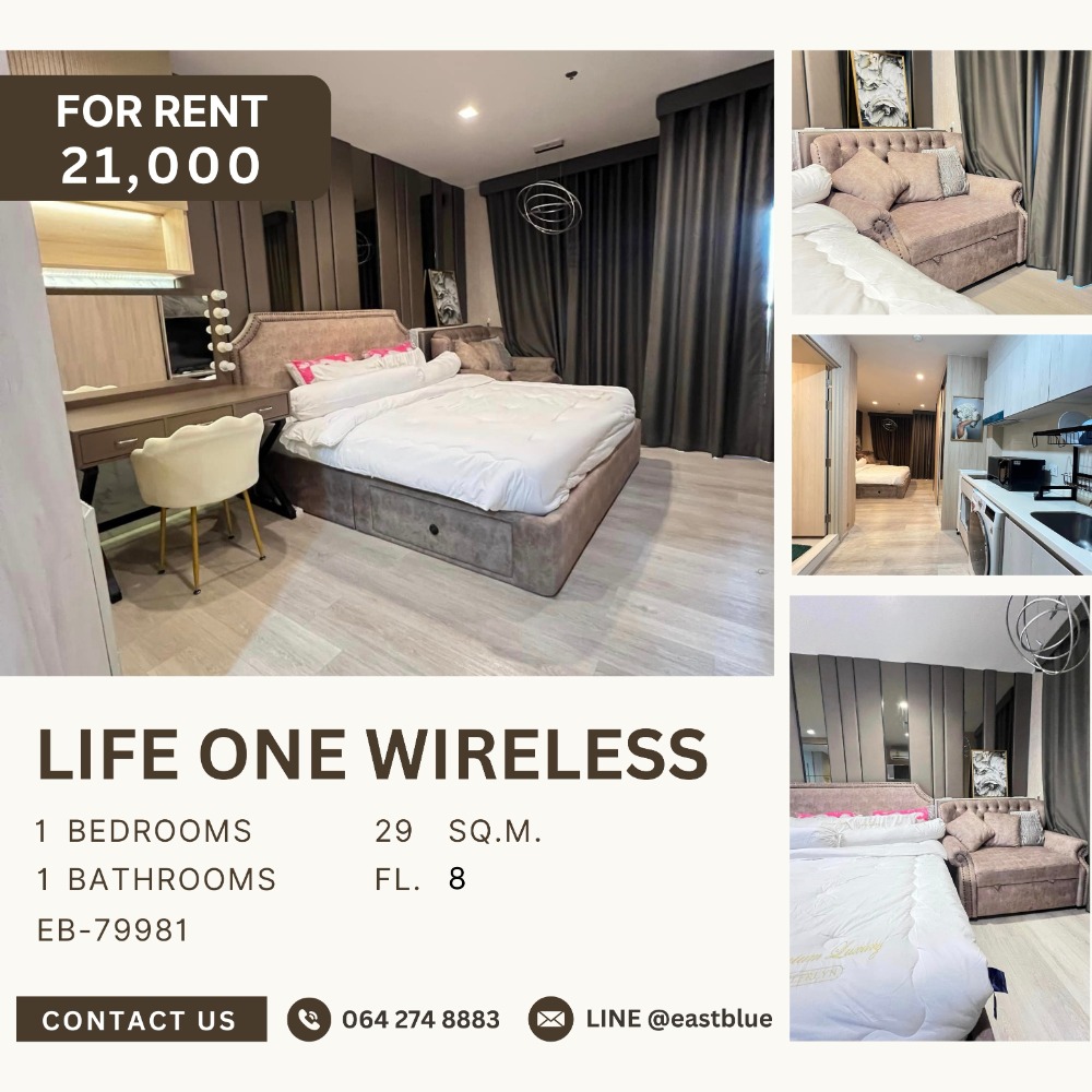 For RentCondoWitthayu, Chidlom, Langsuan, Ploenchit : Life One Wireless 1 Bedroom ready to move in 21,000 per month