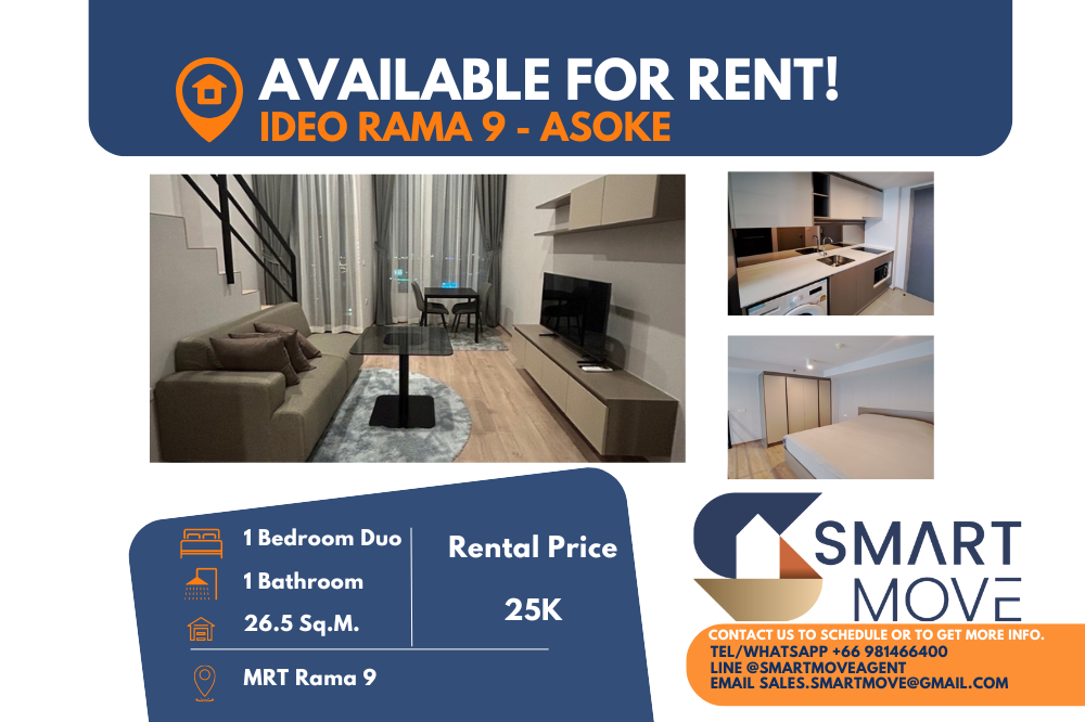 For RentCondoRama9, Petchburi, RCA : 🔥 FOR RENT !! 🔥Code C20241000002..........Ideo Rama 9 - Asoke, 1 bedroom, 1 bathroom, City View, high floor 30+, furnished, ready to move in