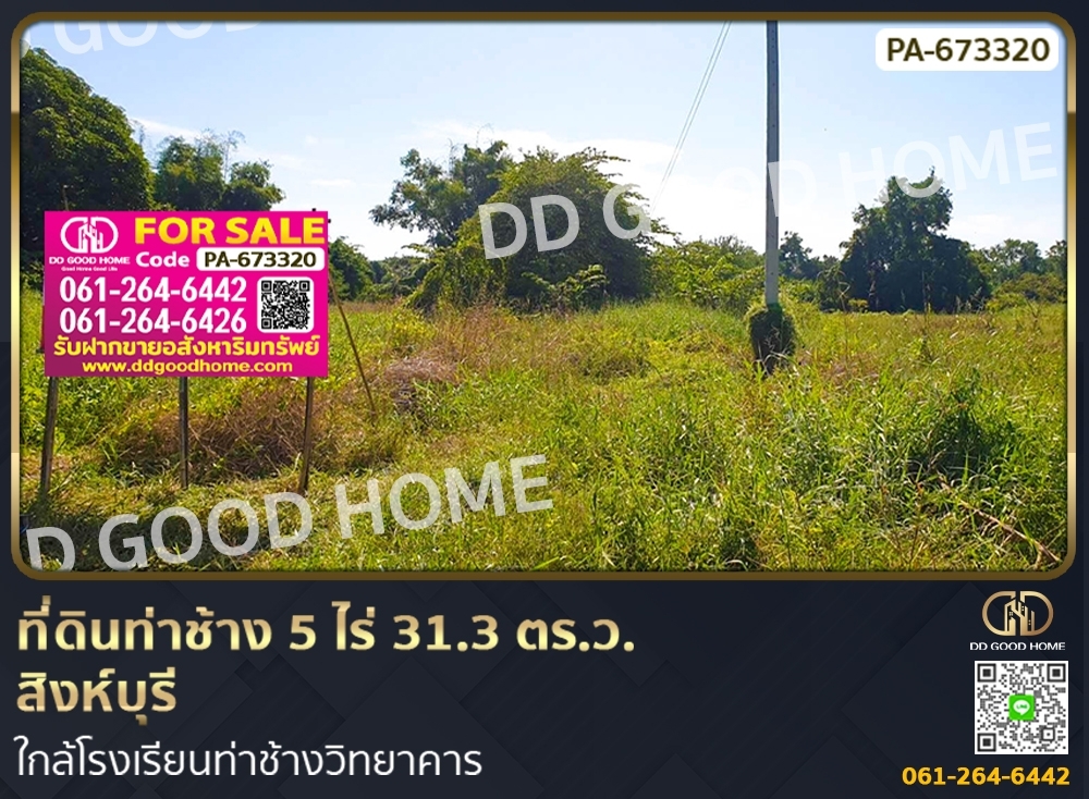 ขายที่ดินสิงห์บุรี : ที่ดินท่าช้าง 5 ไร่ 31.3 ตร.ว. สิงห์บุรี ใกล้โรงเรียนท่าช้างวิทยาคาร