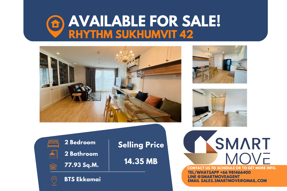 For SaleCondoSukhumvit, Asoke, Thonglor : 🔥🔥FOR SALE !! 🔥🔥Code C20240900070.......Rhythm Sukhumvit 42, 2 bedrooms, 2 bathrooms, high floor 26+, Rare Item!!, furnished, Special Deal!!