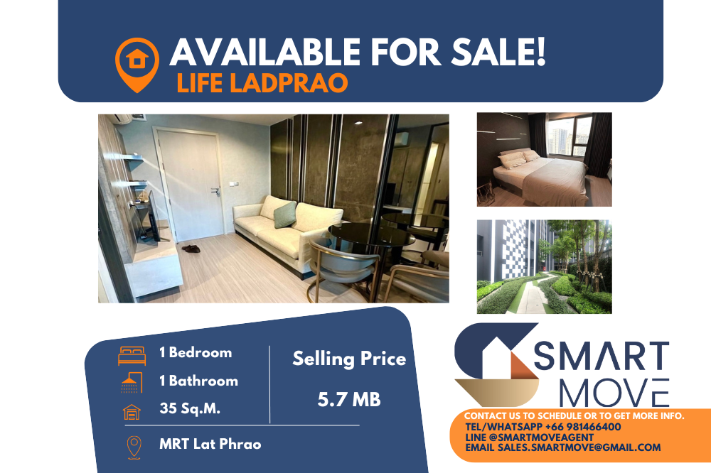 For SaleCondoLadprao, Central Ladprao : 🔥FOR SALE !!🔥 Code C20240700072.......Life Ladprao, 1 bedroom, 1 bathroom, high floor 34+, East Facing, City View, furnished, Special Deal!!