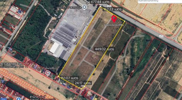 For SaleLandRayong : Land for sale, 47-2-78 rai, next to Road 3375, Route 13, purple pattern, Map Kha Subdistrict, Nikhom Phatthana District, Rayong Province