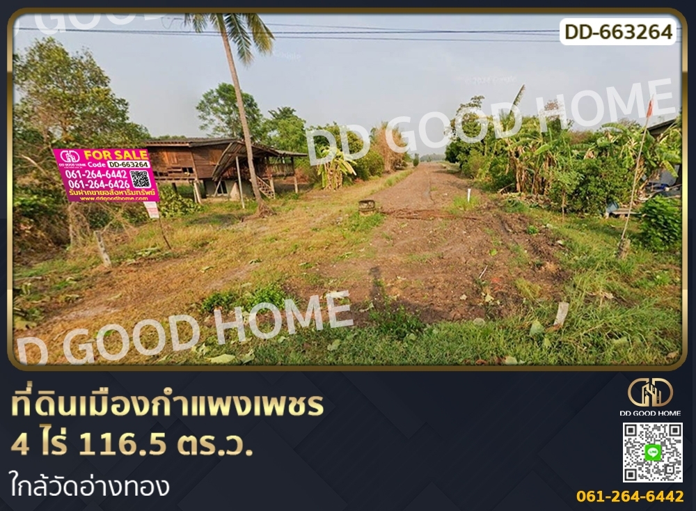 For SaleLandKamphaeng Phet : Land in Kamphaeng Phet, 4 rai 116.5 sq w., near Wat Ang Thong