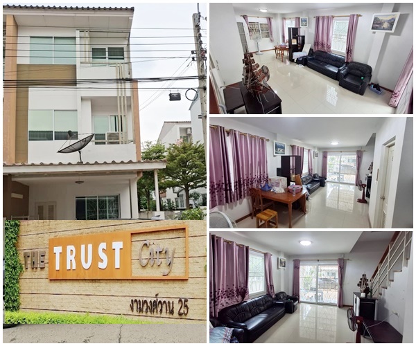 For RentTownhouseChaengwatana, Muangthong : For rent: 3-storey townhouse *Corner house* The Trust City Ngamwongwan 25 near The Mall Ngamwongwan