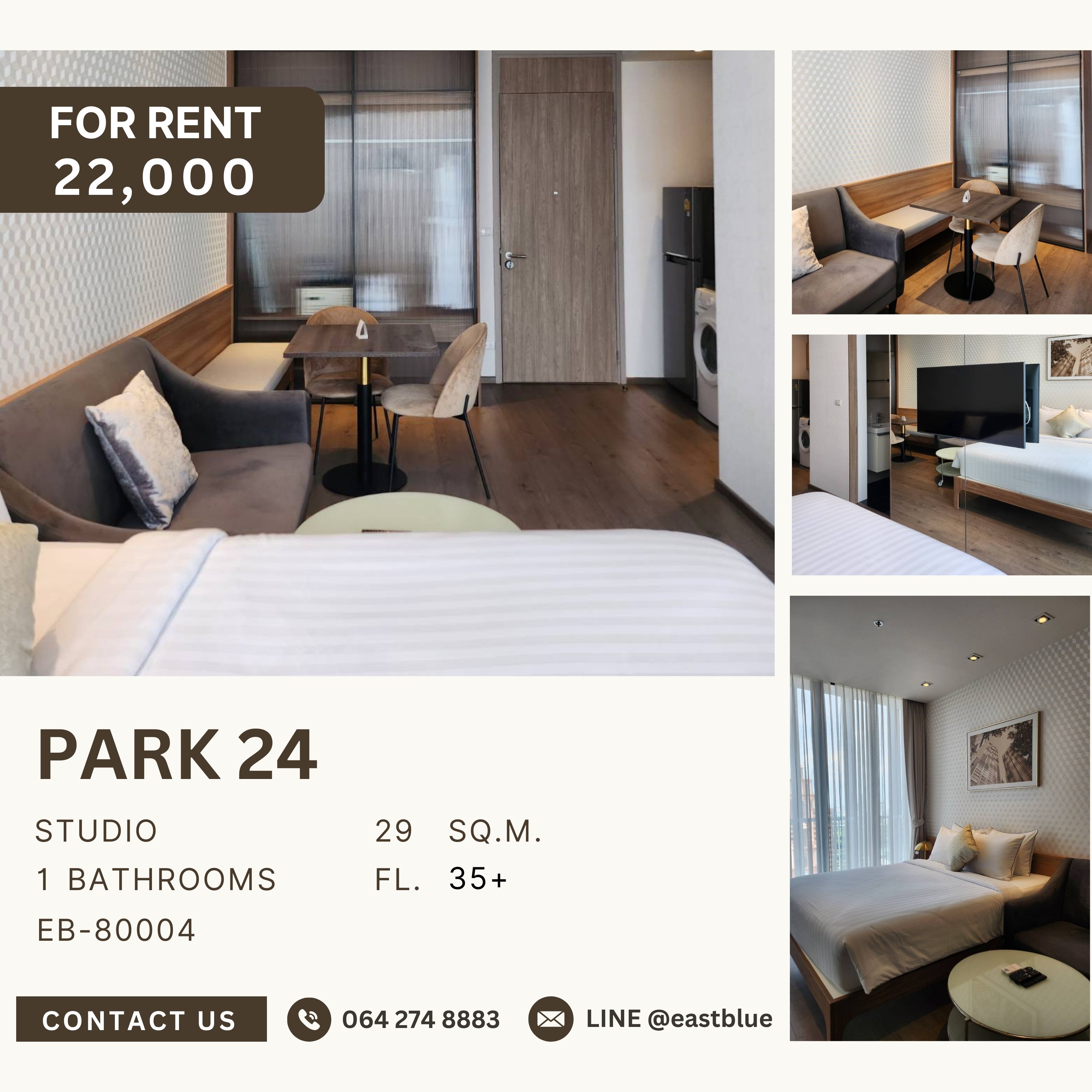 For RentCondoSukhumvit, Asoke, Thonglor : Park 24, Studio bed, 22000 per month