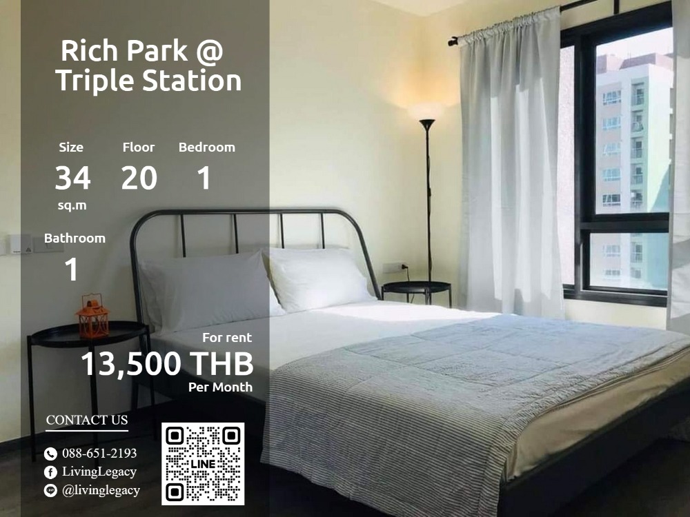 For RentCondoPattanakan, Srinakarin : SIK0J5 Condo for rent Rich Park @ Triple Station 34 sq m. 20th floor line id : @livinglegacy call : 088-651-2193