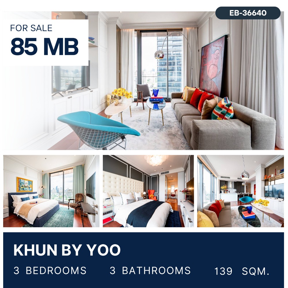 ขายคอนโดสุขุมวิท อโศก ทองหล่อ : Khun by Yoo 3 Bedroom High Fl. Luxury Furnished 85 MB.