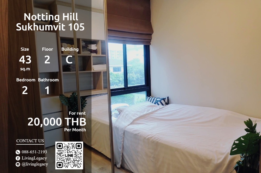 For RentCondoBangna, Bearing, Lasalle : SKQLUB Condo for rent Notting Hill Sukhumvit 105 43 sq m. 2nd floor Building C line id : @livinglegacy Call : 088-651-2193