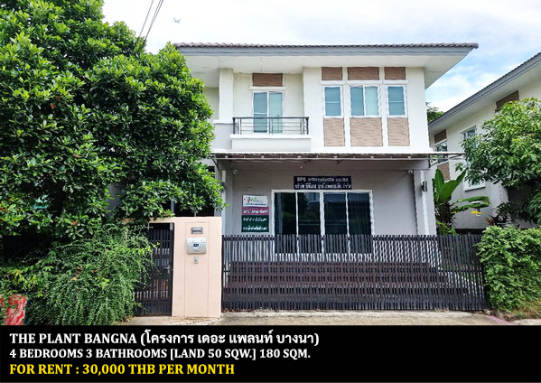 For RentHouseBangna, Bearing, Lasalle : FOR RENT THE PLANT BANGNA / 4 bedrooms 3 bathrooms / 50 Sqw. 180 Sqm. **30,000** CLOSE TO MARKET VILLAGE SUVARNABHUMI