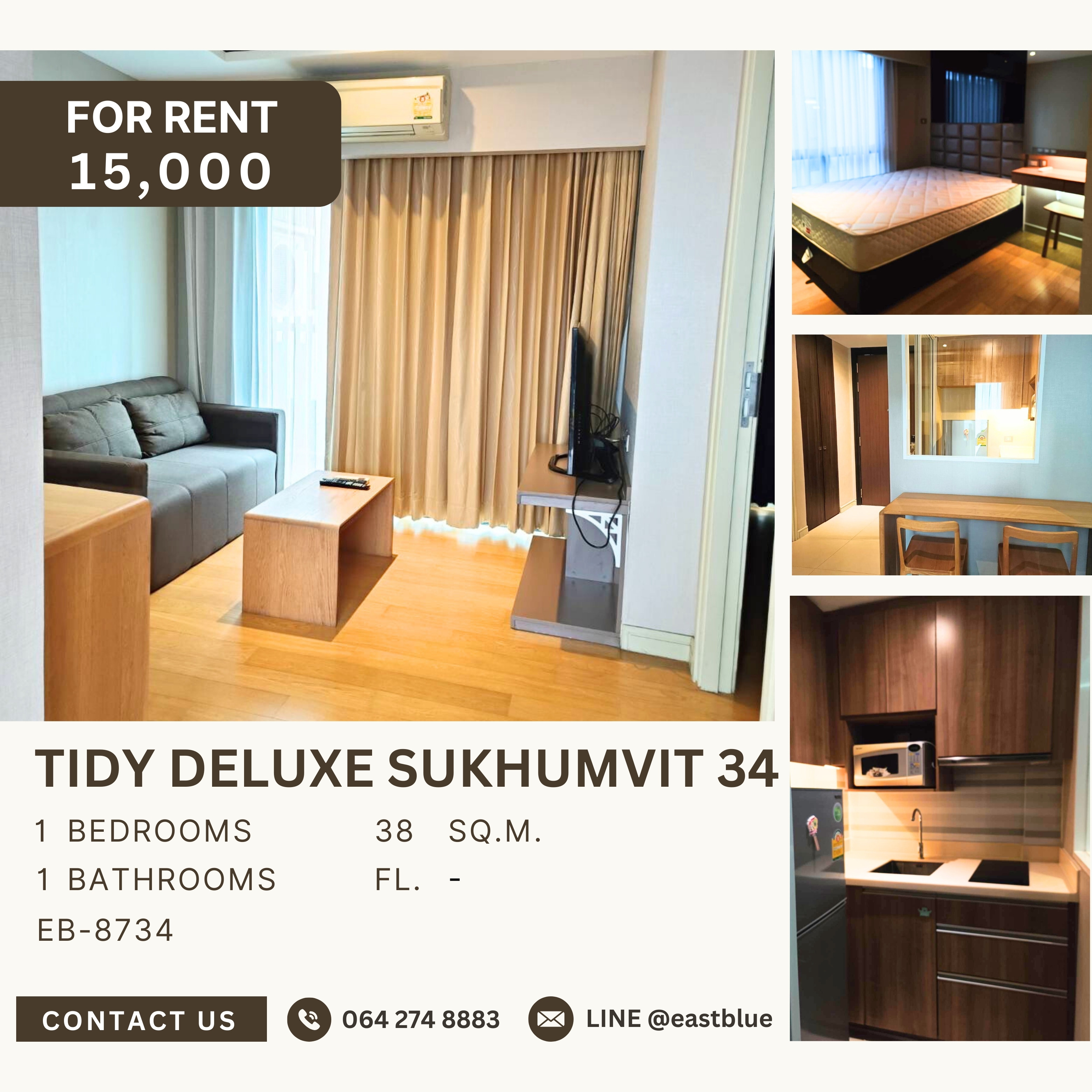 ให้เช่าคอนโดสุขุมวิท อโศก ทองหล่อ : Tidy Deluxe Sukhumvit 34, 1 bed, 15000 per month