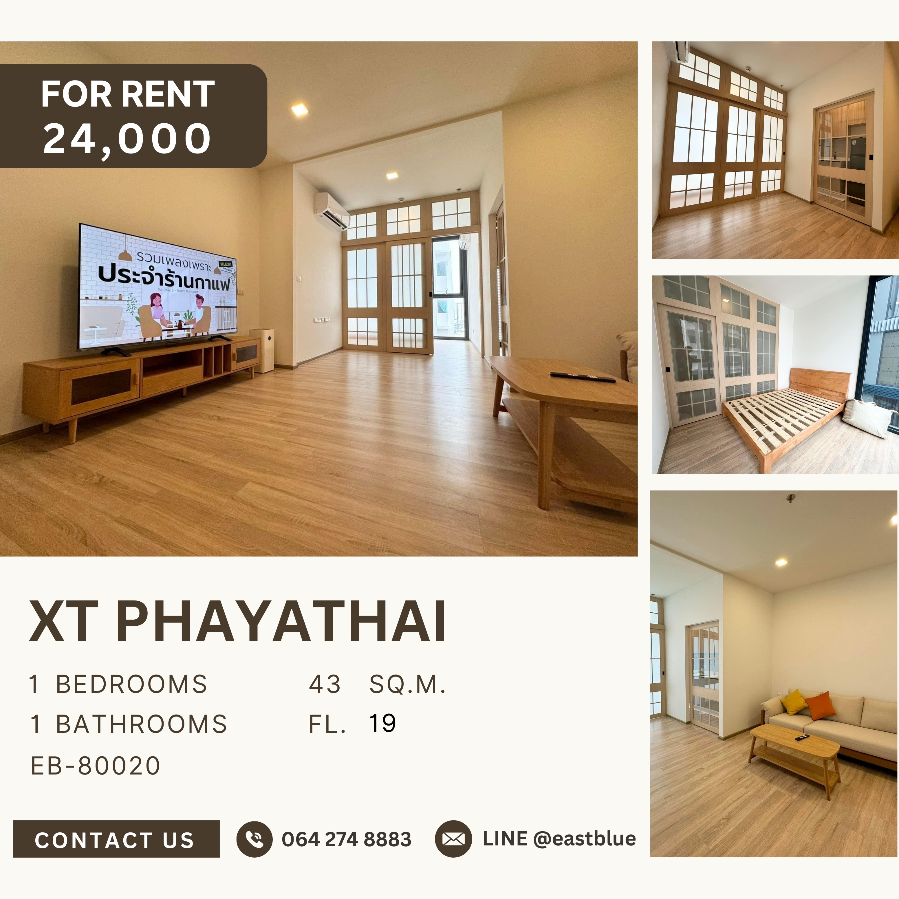 For RentCondoRatchathewi,Phayathai : XT Phayathai, 1 bed, 24000 per month