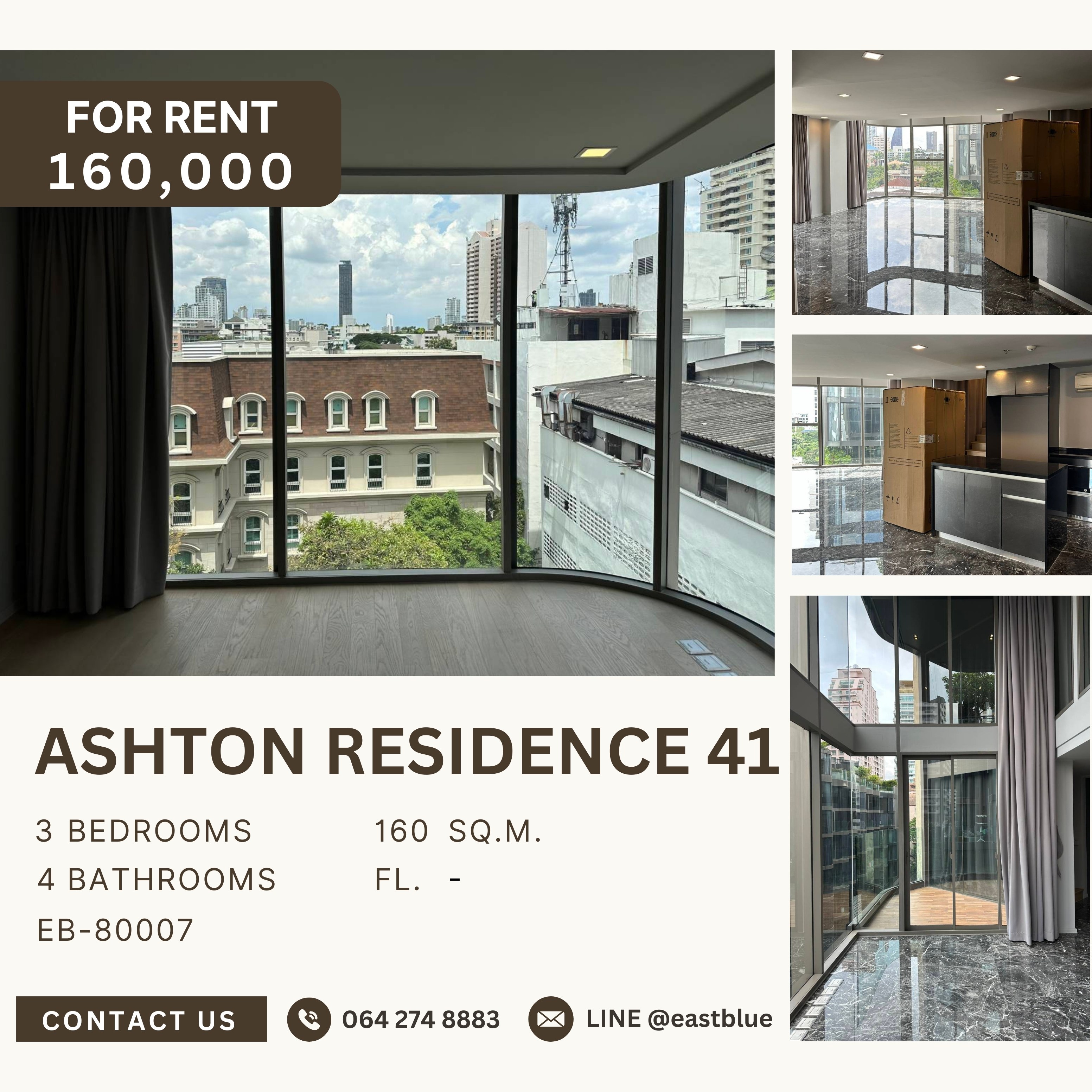 ให้เช่าคอนโดสุขุมวิท อโศก ทองหล่อ : Ashton Residence 41, 3 bed, 160000 per month