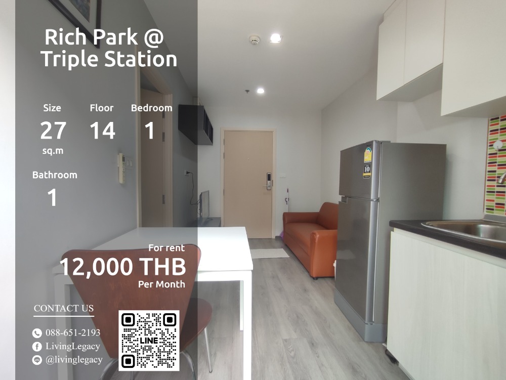 For RentCondoPattanakan, Srinakarin : SL2TIS Condo for rent Rich Park @ Triple Station 27 sq m. 14th floor line id : @livinglegacy call : 088-651-2193