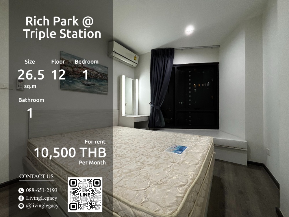 For RentCondoPattanakan, Srinakarin : LVNA3YV1 Condo for rent Rich Park @ Triple Station 26.5 sq m. 12th floor line id : @livinglegacy call : 088-651-2193