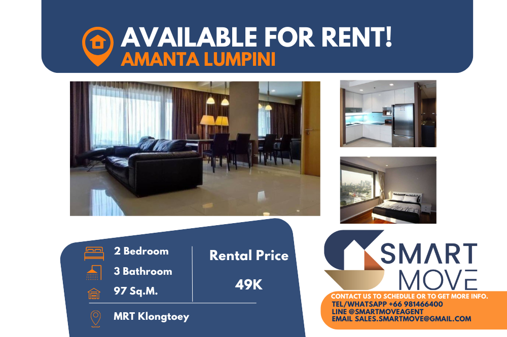 For RentCondoWitthayu, Chidlom, Langsuan, Ploenchit : 🔥FOR RENT !! 🔥Code C20230600086..........Amanta Lumpini, 2 bedrooms, 3 bathrooms, high floor 16+, South facing, furnished, ready to move in