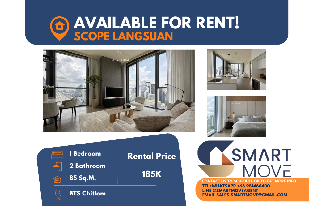 For RentCondoWitthayu, Chidlom, Langsuan, Ploenchit : 🔥FOR RENT !!🔥 Code C20241000009..........Scope Langsuan, 1 bedroom, 2 bathrooms, City View, high floor 29+, furnished, ready to move in, Luxurious !!