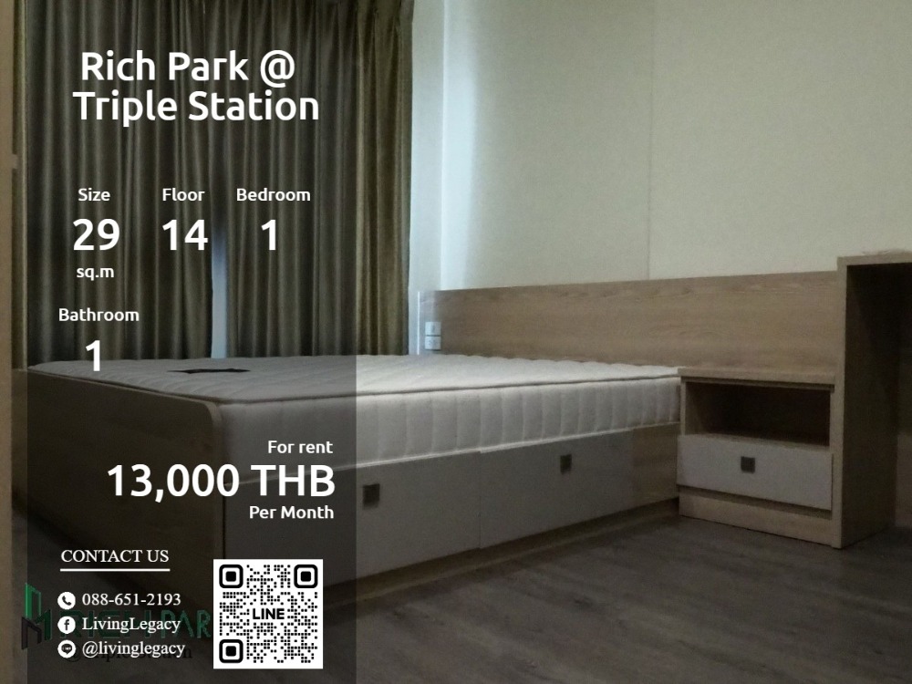 For RentCondoPattanakan, Srinakarin : SJSP1Z Condo for rent Rich Park @ Triple Station 29 sq m. 14th floor line id : @livinglegacy call : 088-651-2193