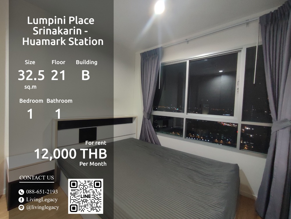 For RentCondoPattanakan, Srinakarin : LRZZ4UDL Condo for rent Lumpini Place Srinakarin - Huamark Station 32.5 sq m. 21st floor, Building B line id : @livinglegacy call : 088-651-2193