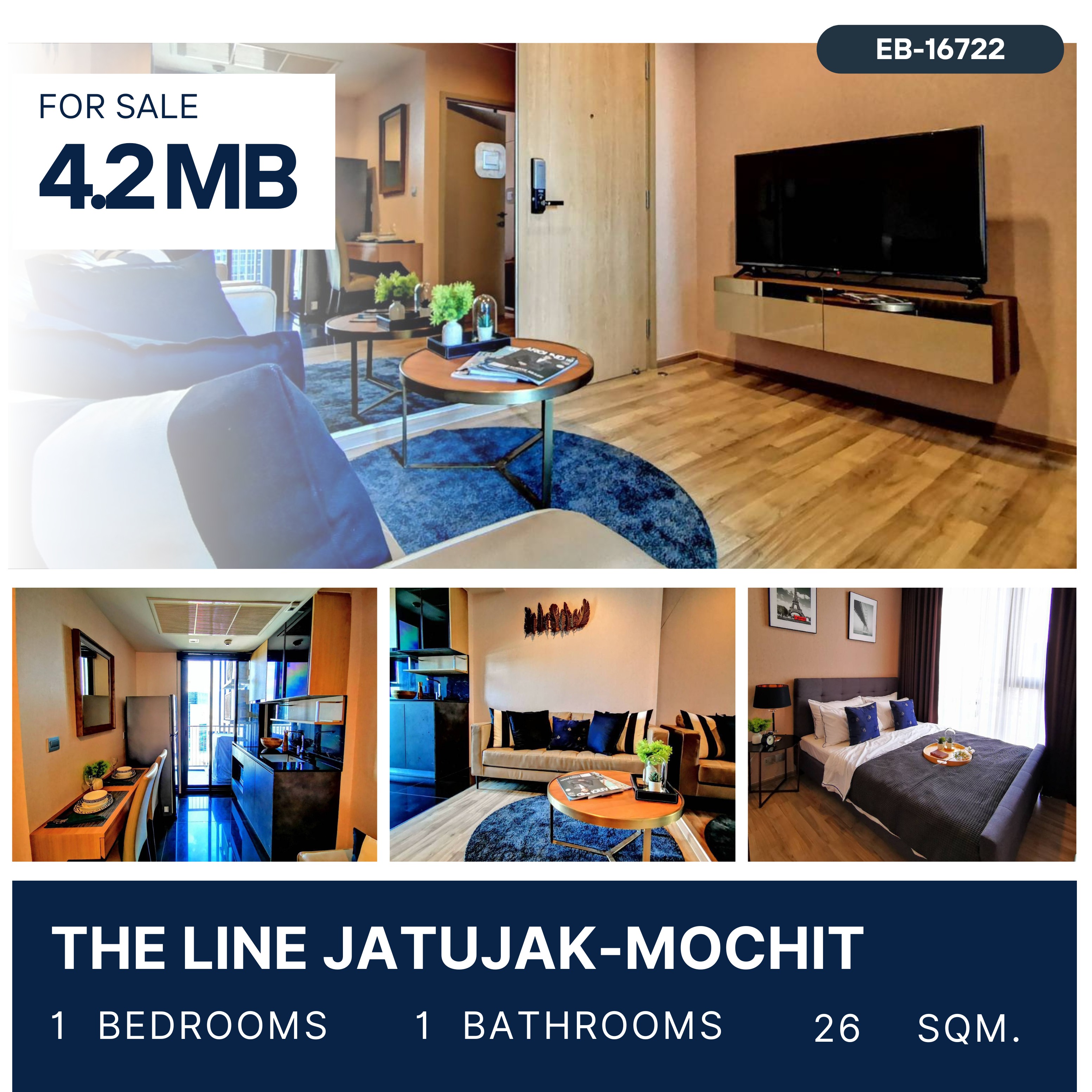 ขายคอนโดสะพานควาย จตุจักร : The Line Jatujak-Mochit ห้องวิวเมือง ทิศใต้ แต่งครบ 4.2 MB.