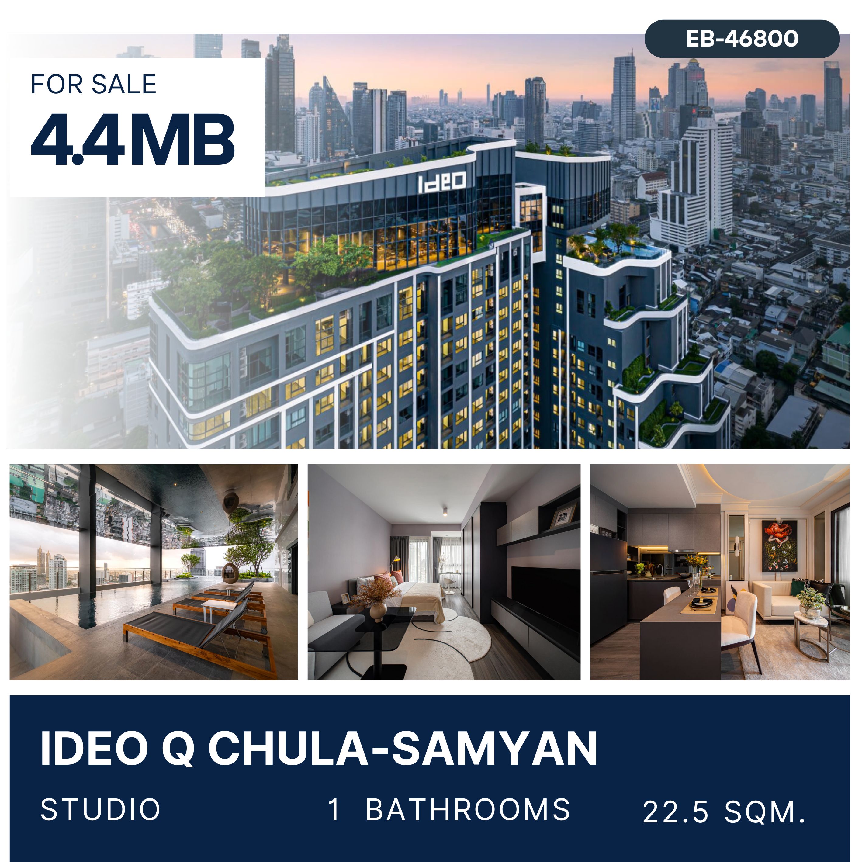 For SaleCondoSiam Paragon ,Chulalongkorn,Samyan : IDEO Q Chula-Samyan ห้องสตูดิโอ ชั้นสูง 4.4 MB.