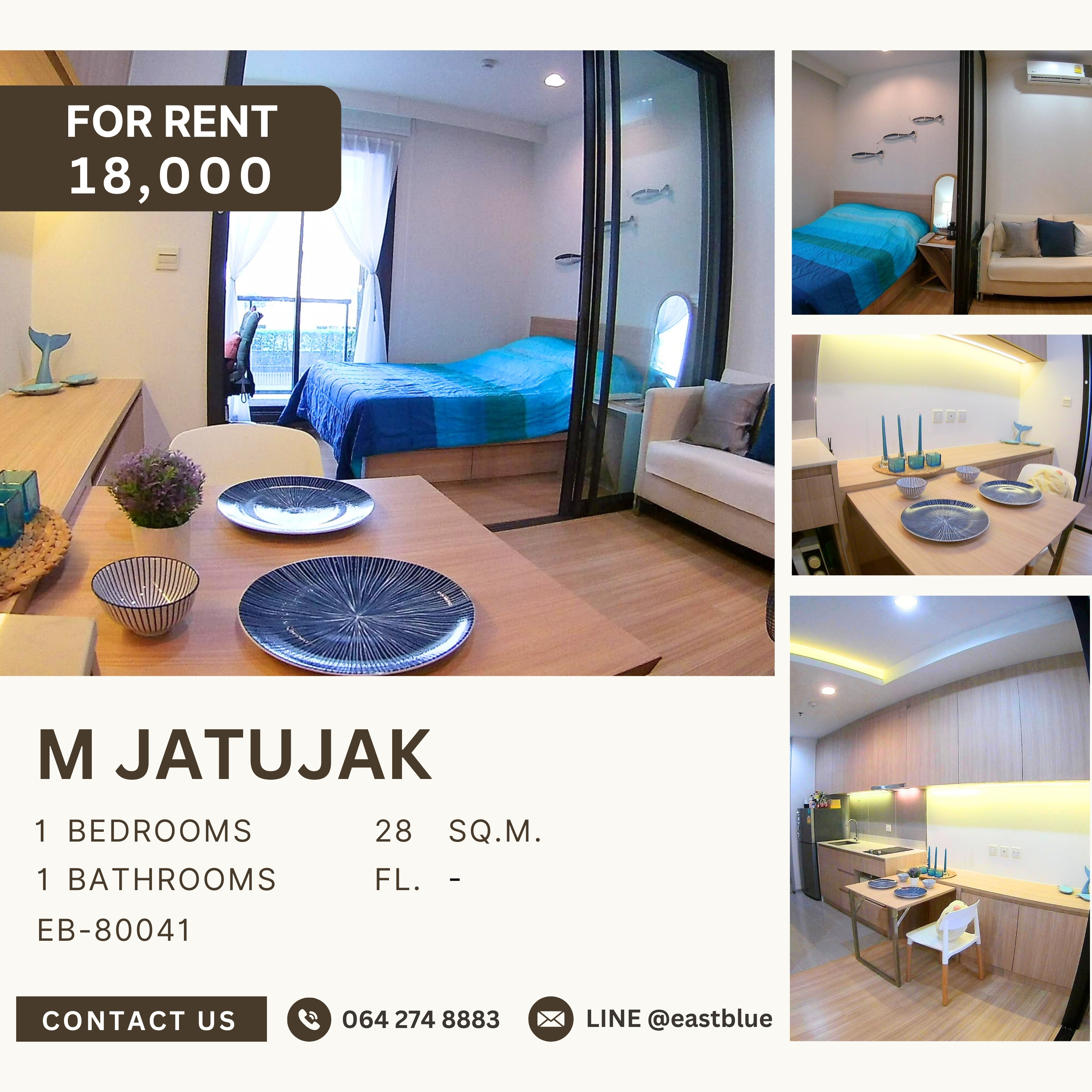 For RentCondoSapankwai,Jatujak : M Jatujak, 1 bed, 18000 per month