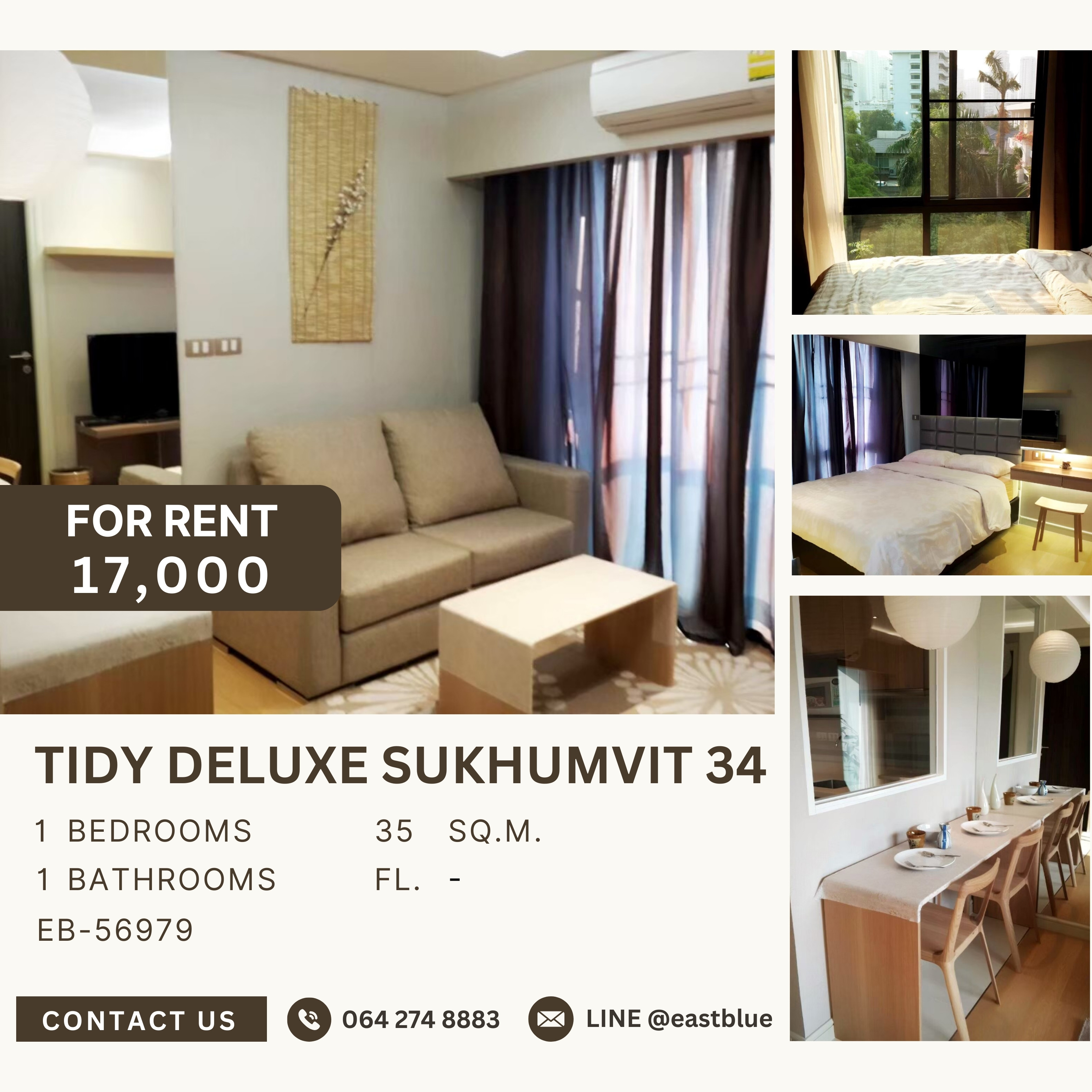 ให้เช่าคอนโดสุขุมวิท อโศก ทองหล่อ : Tidy Deluxe Sukhumvit 34, 1 bed, 17000 per month