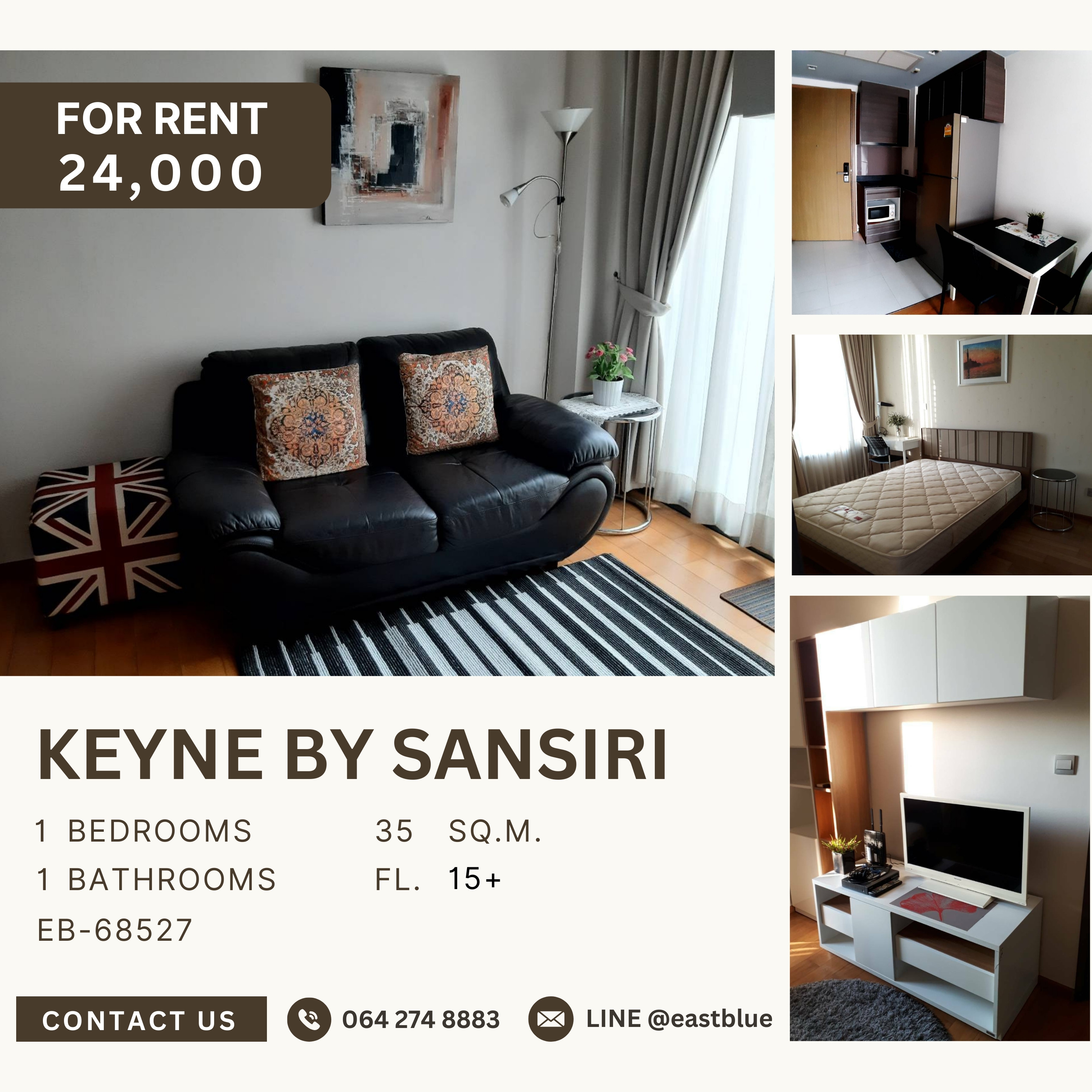 ให้เช่าคอนโดสุขุมวิท อโศก ทองหล่อ : Keyne by Sansiri, 1 bed, 24000 per month