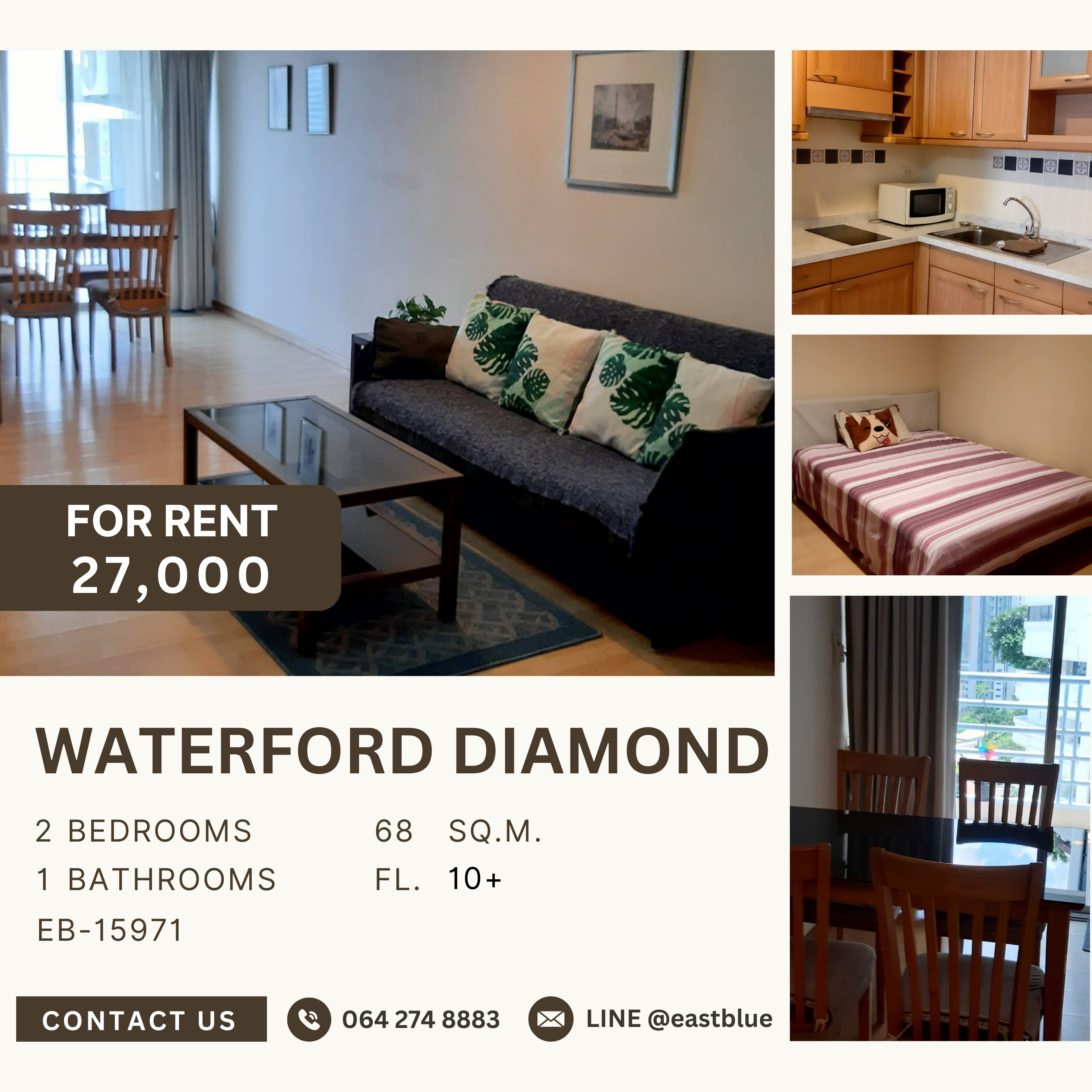 ให้เช่าคอนโดสุขุมวิท อโศก ทองหล่อ : Waterford Diamond, 2 bed, 27000 per month