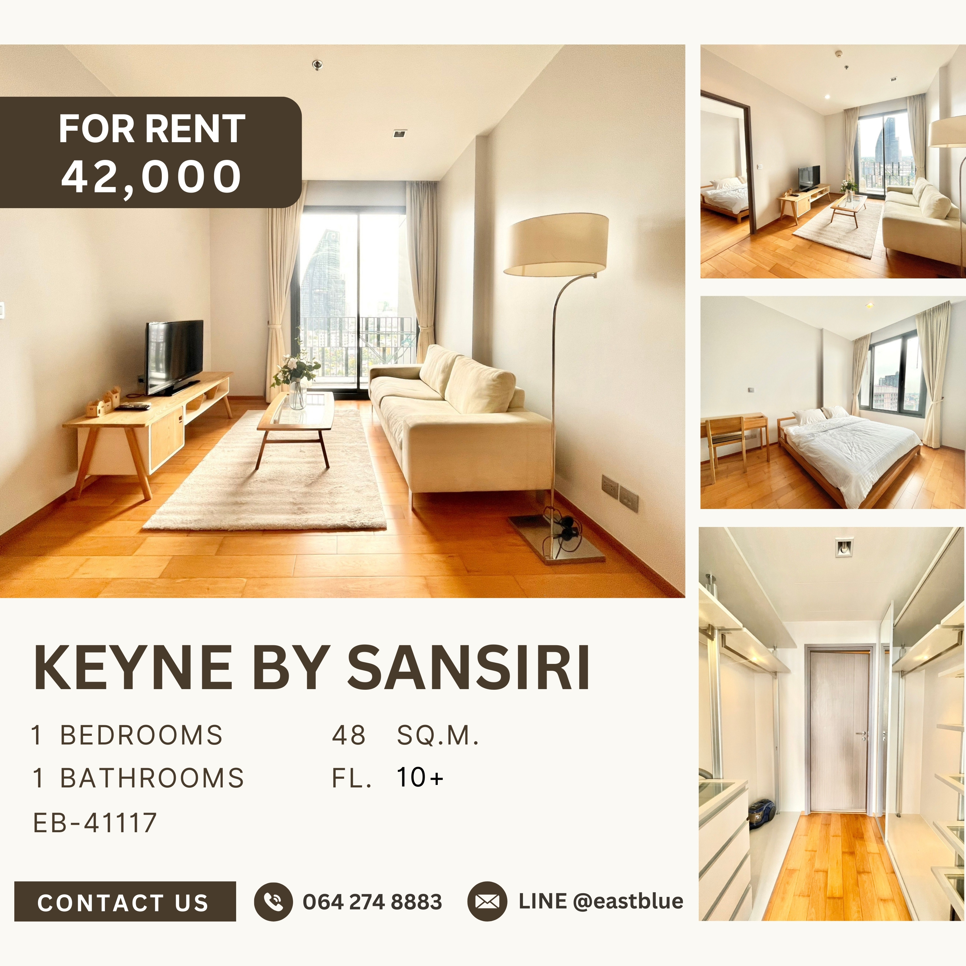 ให้เช่าคอนโดสุขุมวิท อโศก ทองหล่อ : Keyne by Sansiri, 1 bed, 42000 per month