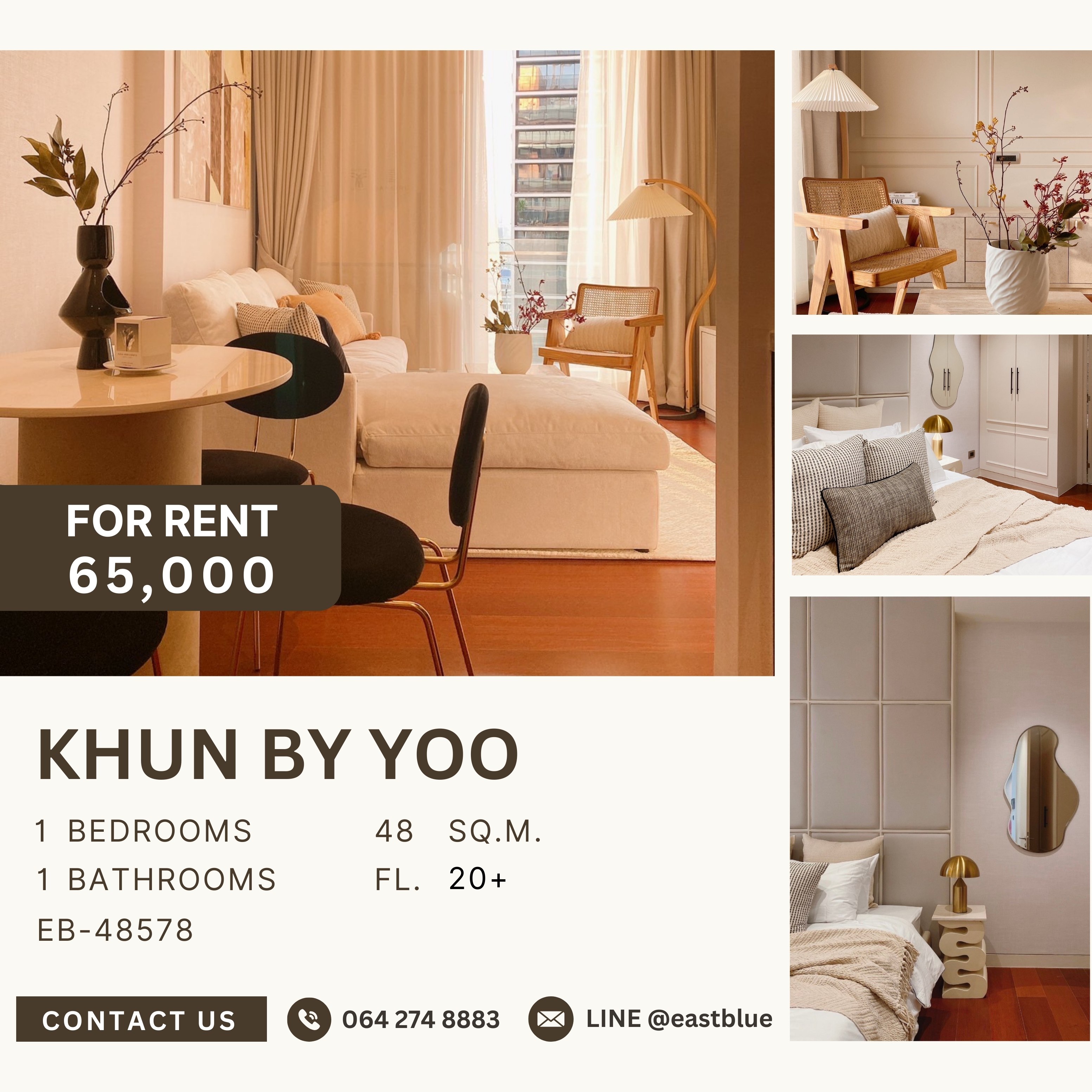 ให้เช่าคอนโดสุขุมวิท อโศก ทองหล่อ : Khun by Yoo, 1 bed, 65000 per month