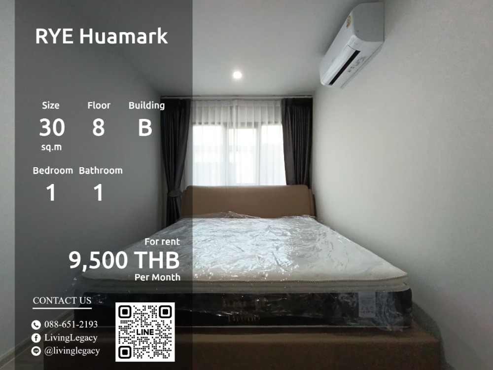 For RentCondoLadkrabang, Suwannaphum Airport : SL8Z42 Condo for rent RYE Huamark 30 sq m. 8th floor, Building B line id : @livinglegacy call : 088-651-2193