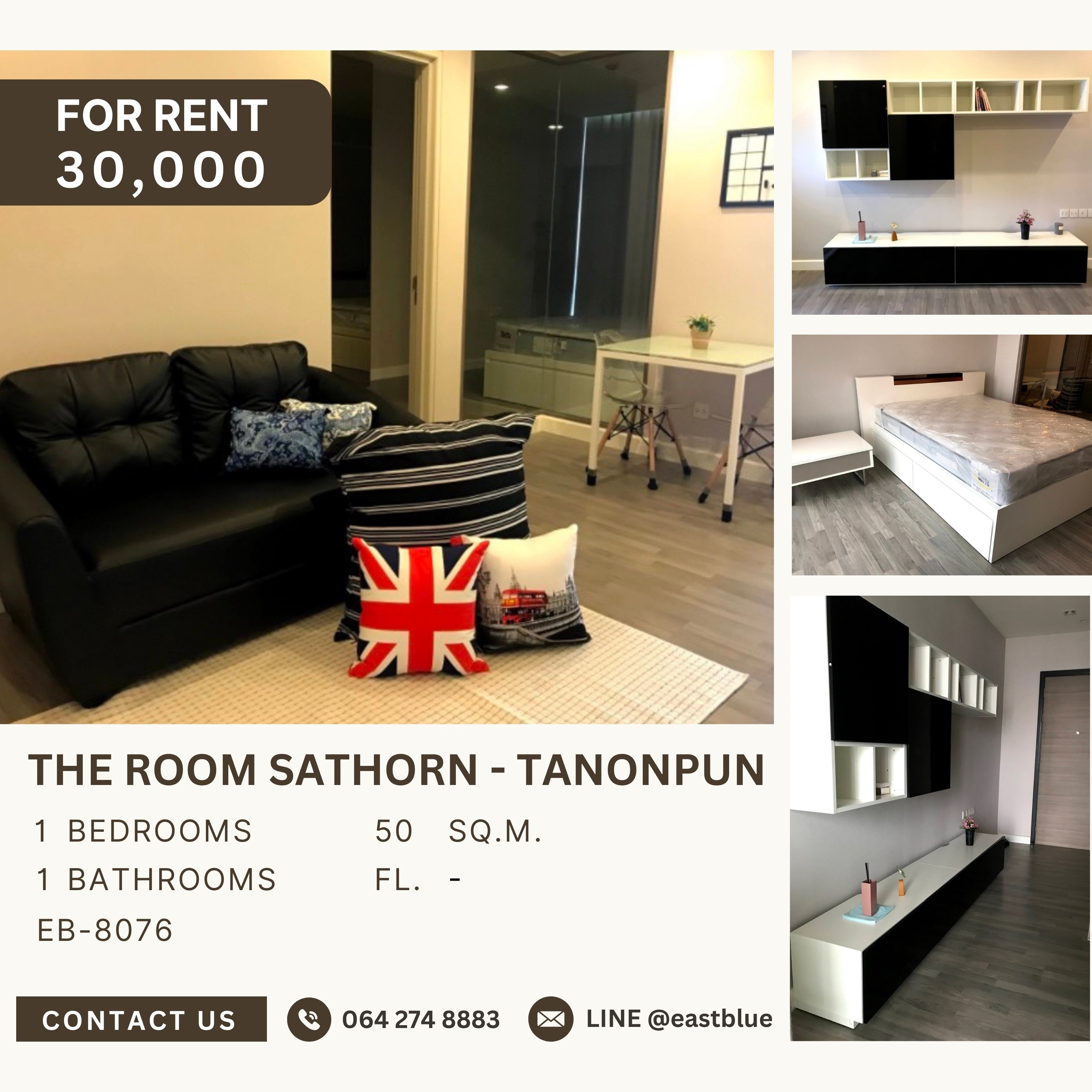 ให้เช่าคอนโดสาทร นราธิวาส : The Room Sathorn - TanonPun, 1 bed, 30000 per month