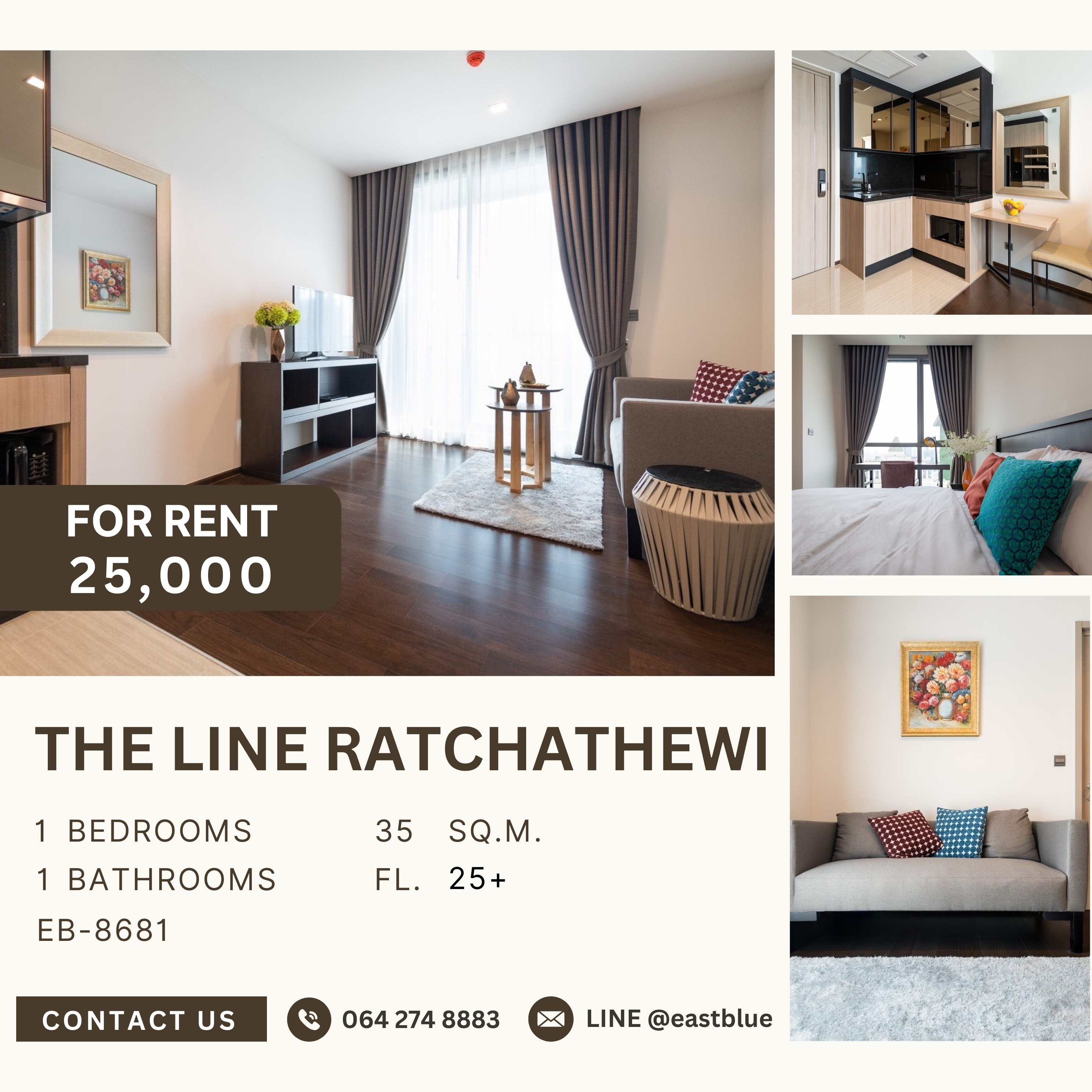 For RentCondoRatchathewi,Phayathai : The Line Ratchathewi, 1 bed, 25000 per month