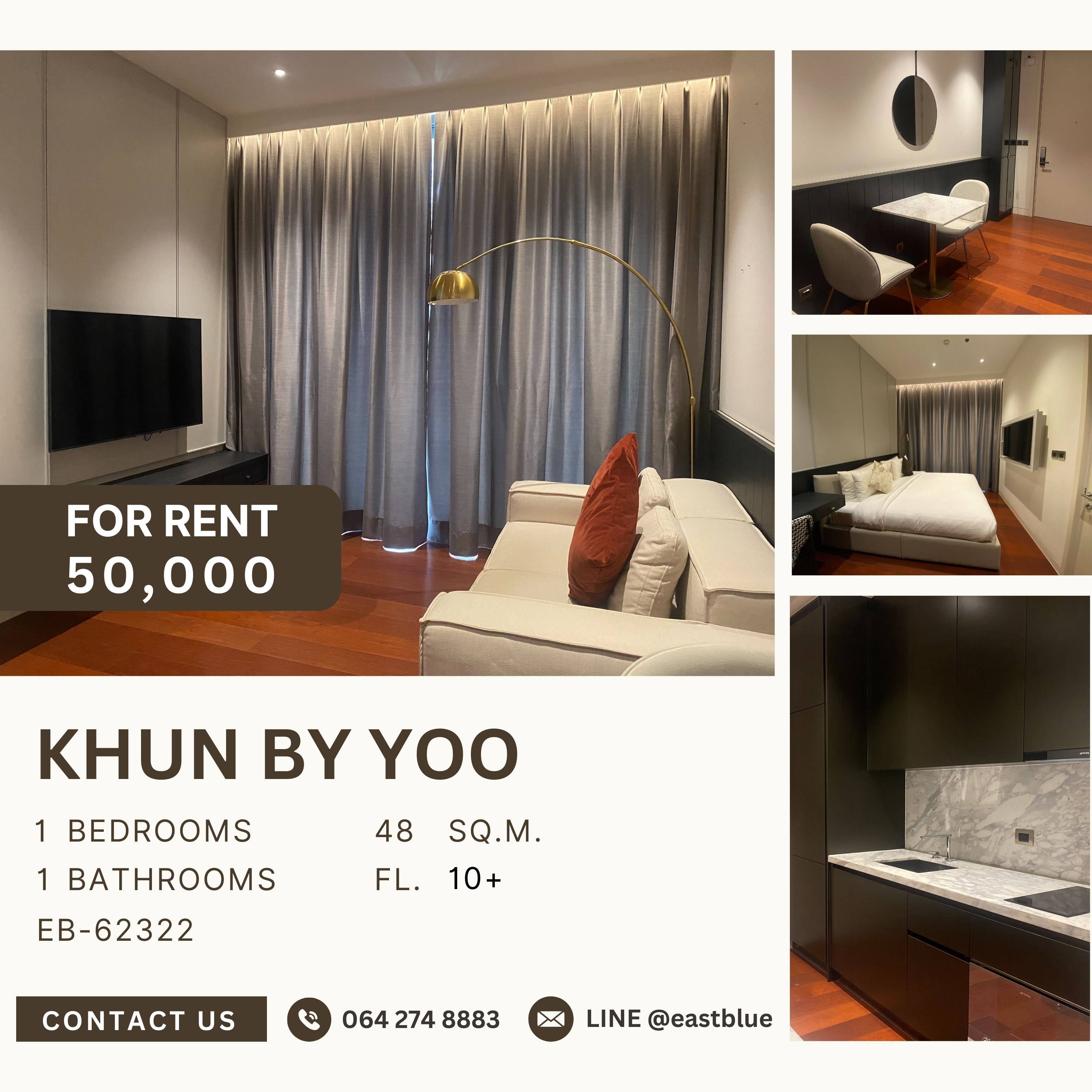 ให้เช่าคอนโดสุขุมวิท อโศก ทองหล่อ : Khun by Yoo, 1 bed, 50000 per month