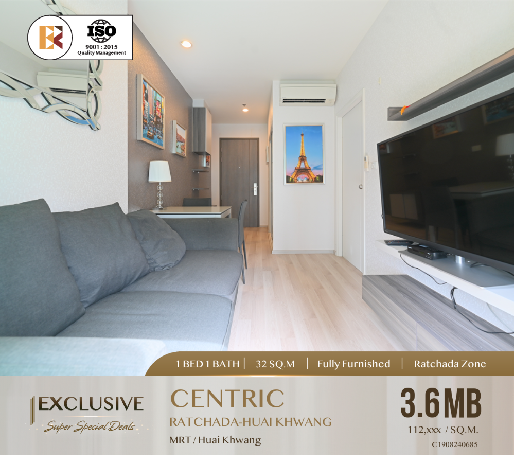 For SaleCondoRatchadapisek, Huaikwang, Suttisan : Excellent location condo, fully furnished and ready to move in Centric Ratchada-Huaikhwang