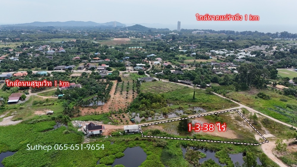 For SaleLandRayong : Land for sale near the sea, area 1-3-38 rai, near Sukhumvit Road and Mae Ramphueng Beach 1 km, Taphong, Rayong