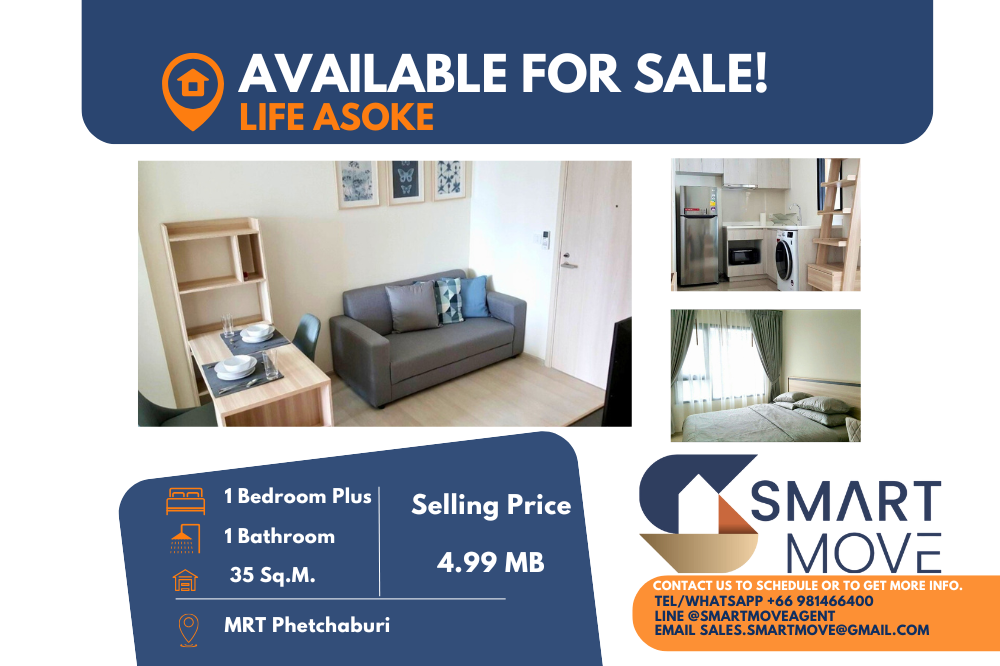 For SaleCondoRama9, Petchburi, RCA : 🔥 FOR SALE !! 🔥Code C20221209250.......Life Asoke, 1 bedroom, 1 bathroom Plus, high floor 24+, East Facing, City View⚡️, furnished, Special Deal!!