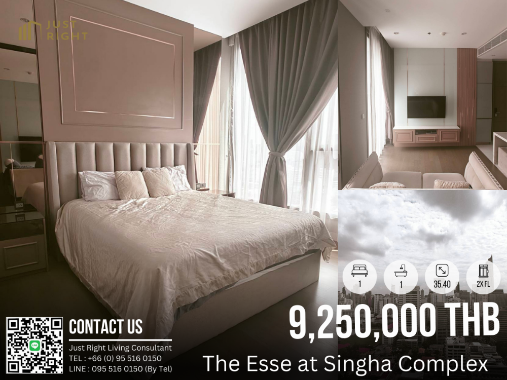 For SaleCondoRama9, Petchburi, RCA : For Sale The Esse at Singha Complex 1 Bed 1 Bath 35.40 Sqm. Floor 2x Fully Furnished Only 9.25 MB