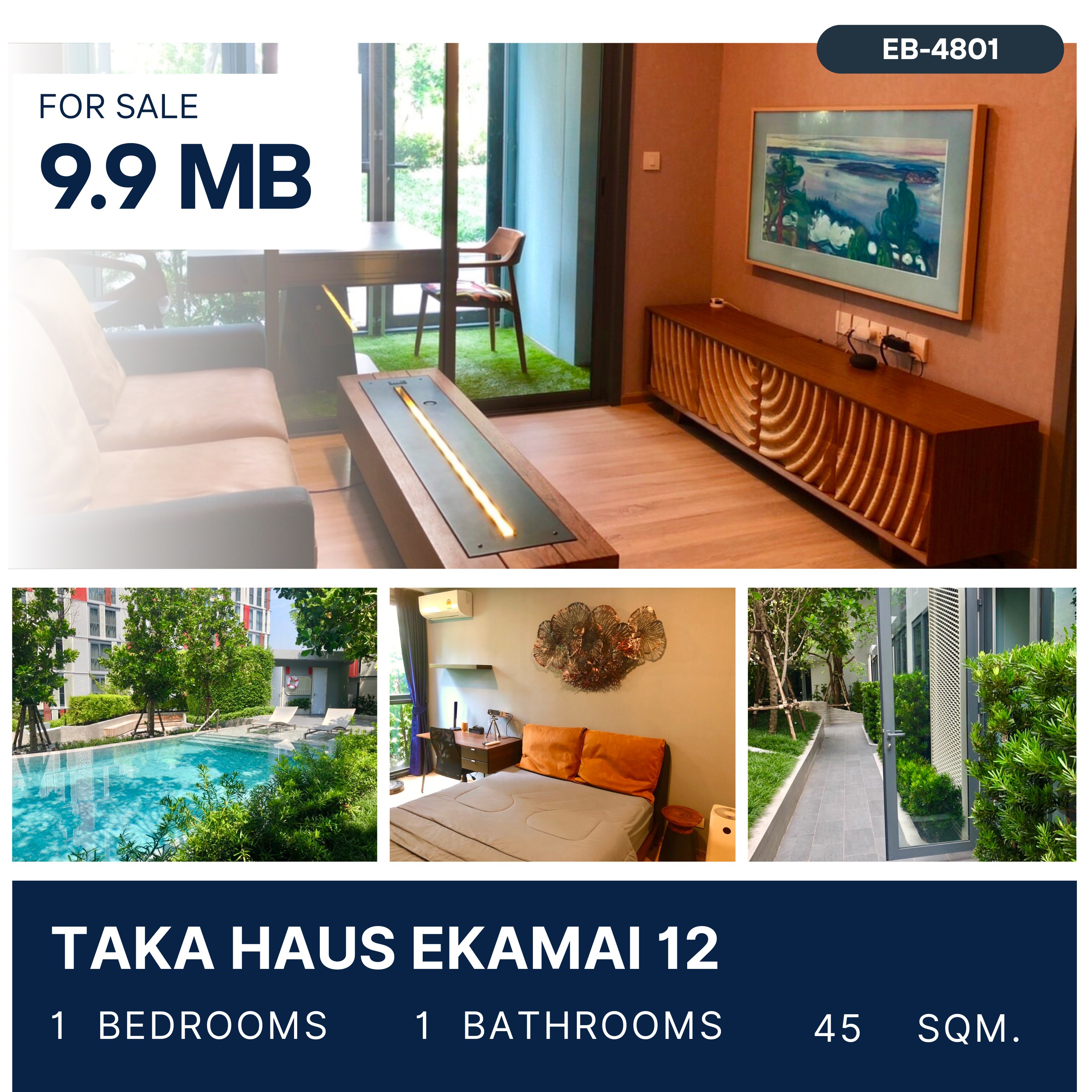 For SaleCondoSukhumvit, Asoke, Thonglor : TAKA HAUS EKAMAI 12 low rise ตึกสงบ 1 ห้องนอน 9.9 MB