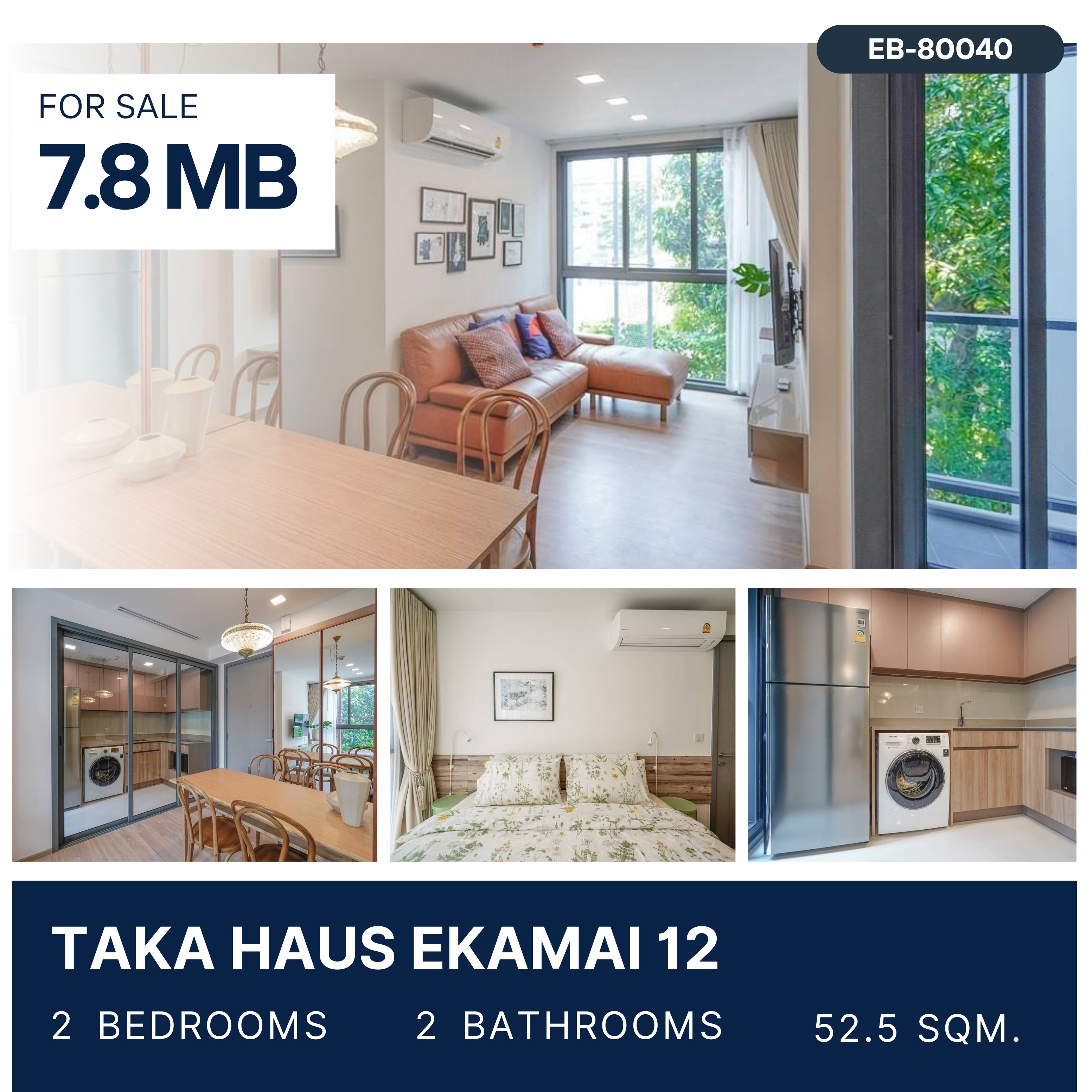 For SaleCondoSukhumvit, Asoke, Thonglor : TAKA HAUS EKAMAI 12 2 bedrooms, beautifully decorated, bright room, clean decoration, 7.8 MB