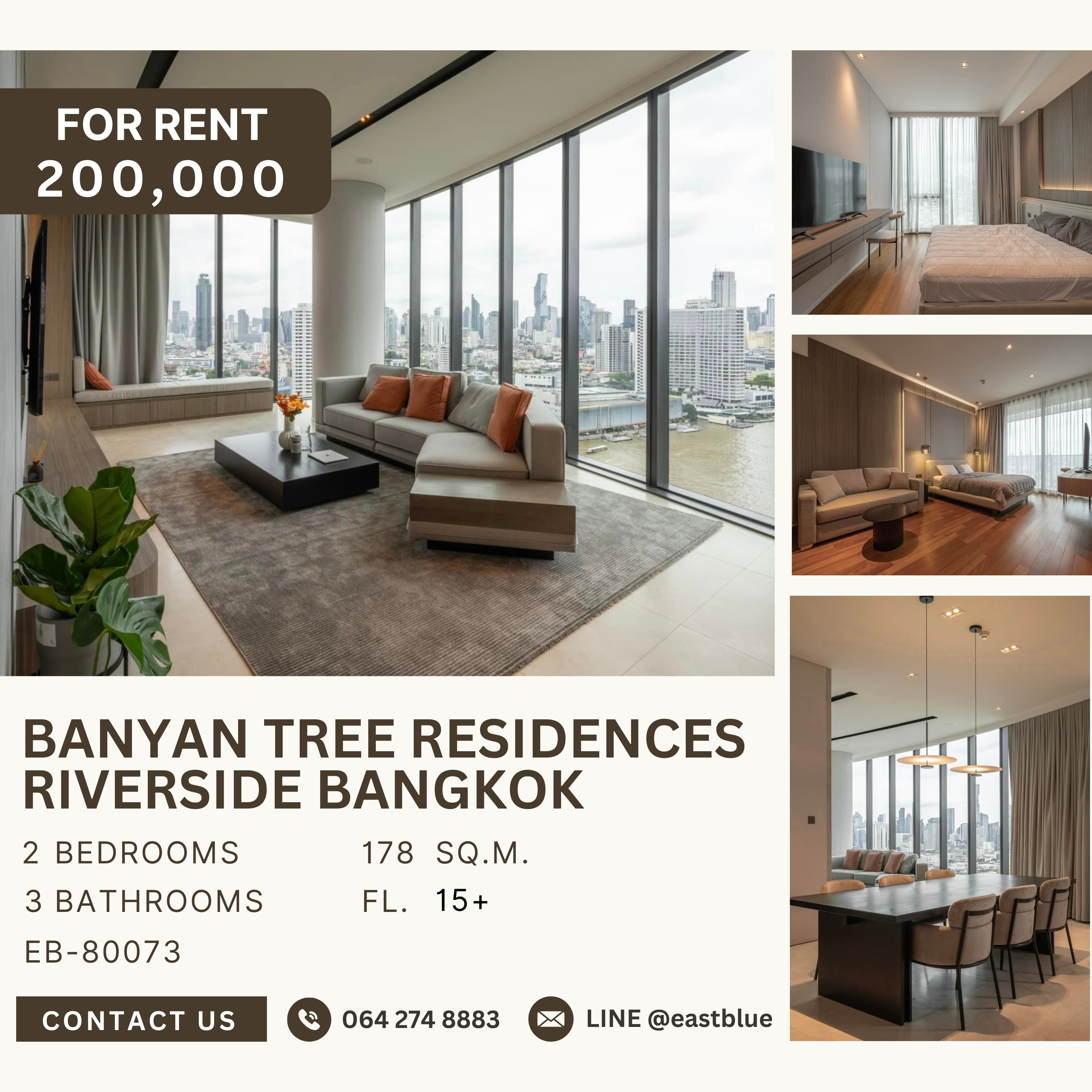 ให้เช่าคอนโดวงเวียนใหญ่ เจริญนคร : Banyan Tree Residences Riverside Bangkok, 2 bed, 200000 per month