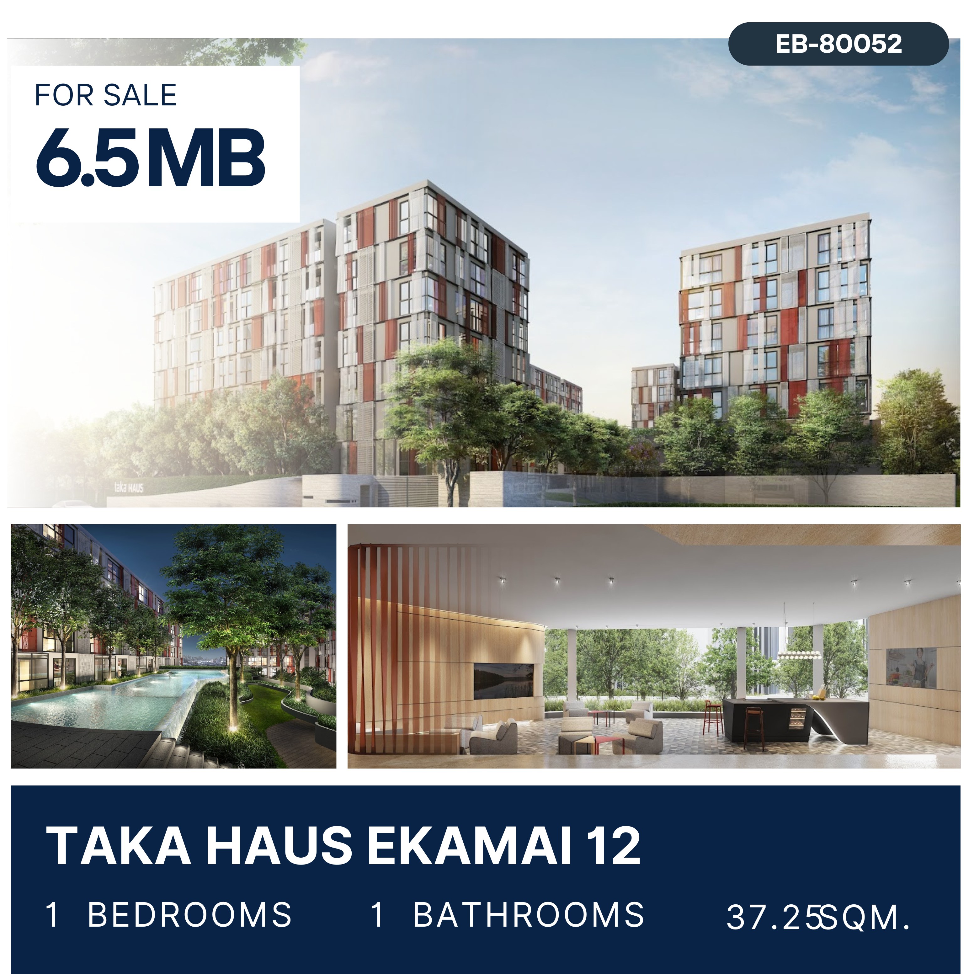 ให้เช่าคอนโดสุขุมวิท อโศก ทองหล่อ : TAKA HAUS EKAMAI 12, 1 bed, 22000 per month