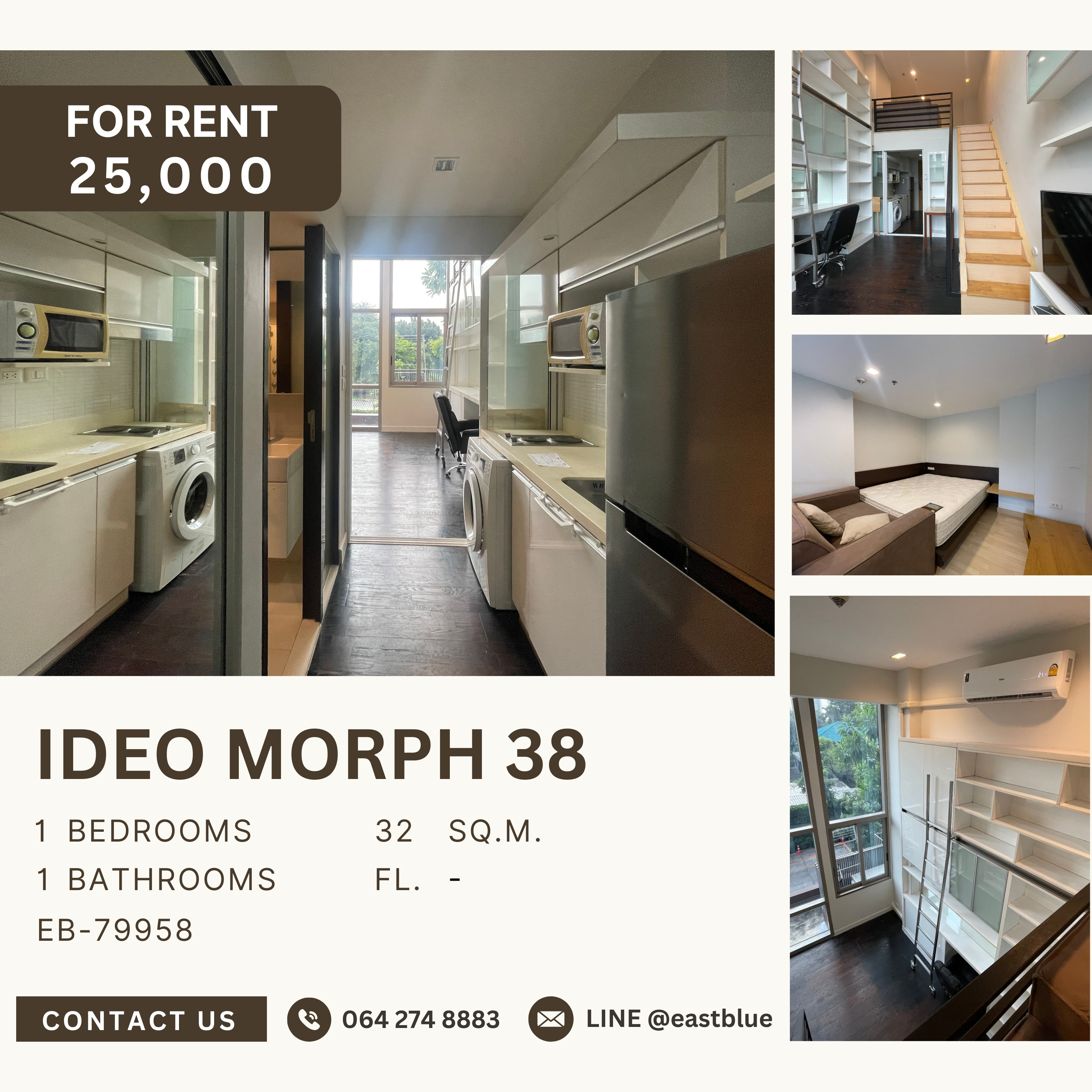 ให้เช่าคอนโดสุขุมวิท อโศก ทองหล่อ : Ideo Morph 38, 1 bed, 25000 per month