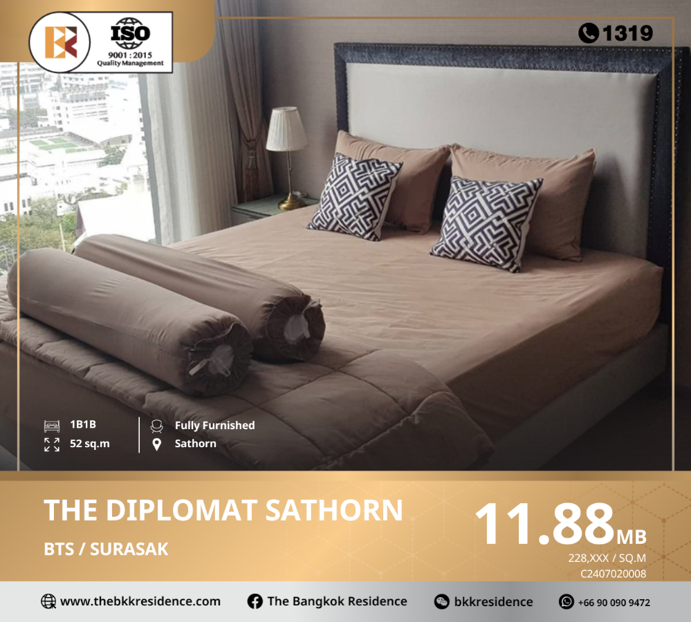 For SaleCondoSathorn, Narathiwat : Condo THE DIPLOMAT Sathorn, next to BTS Surasak