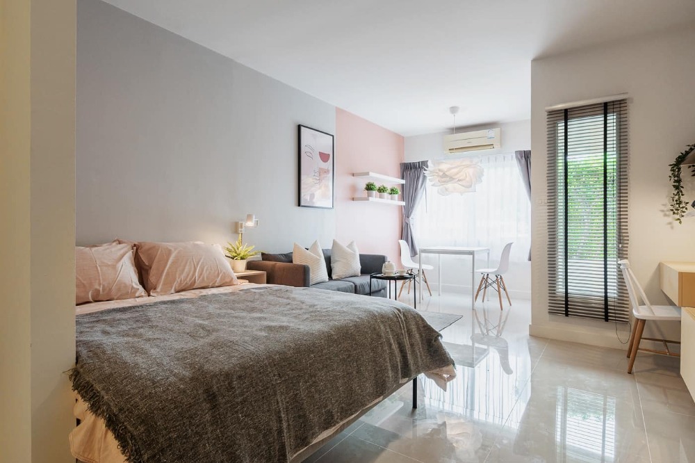 For RentCondoOnnut, Udomsuk : ⭐🌳FOR RENT>> A Space Sukhumvit 77>> Size 37 sq m. Building H, 1st floor, front building, wide balcony, furniture with electrical appliances #LV-MO819